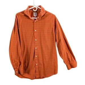 Martin Dingman Shirt Mens Large Orange Blue Plaid Button Up Long sleeve Preppy